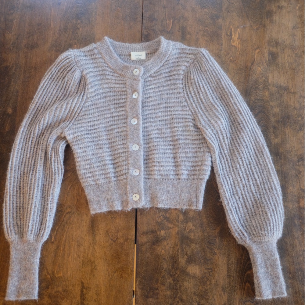 Taupe Mohair and Alpaca Wilfred Sweater Mother of Pearl Buttons